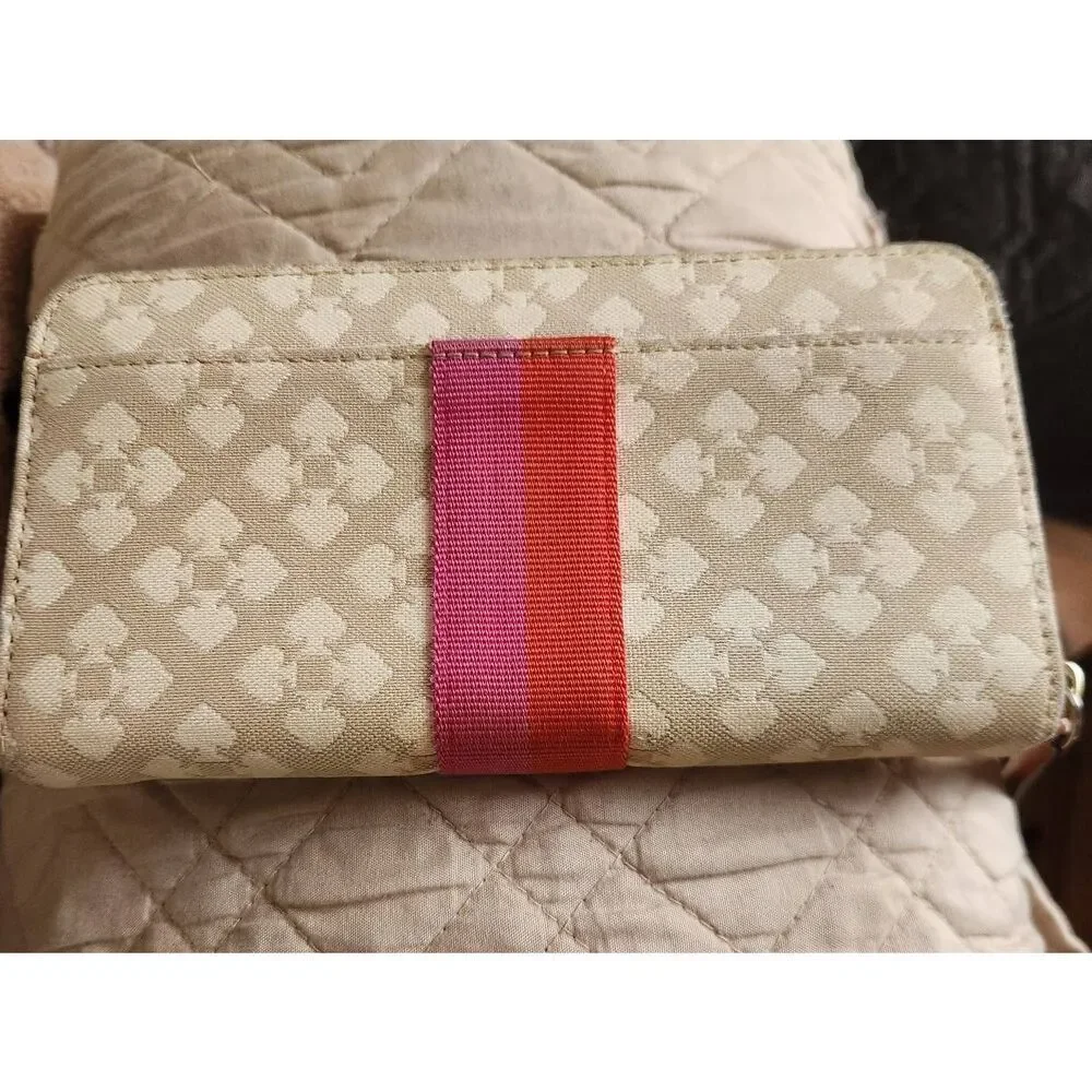 Kate Spade Cream and Pink Wallet with Bold Stripe, canvas